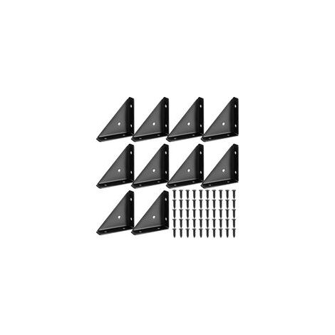 10 équerres métalliques noires à 90 degrés, pour meubles, tables et armoires en bois.