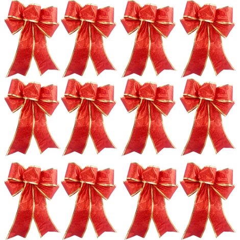 Lazo Navideño - Adorno para Árbol de Navidad - Decoración Festiva para Hogar y Fiesta - 12 Unidades (1/5)