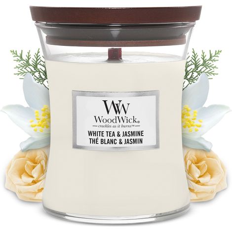 Candela WoodWick al tè bianco e gelsomino 275 g (1/4)