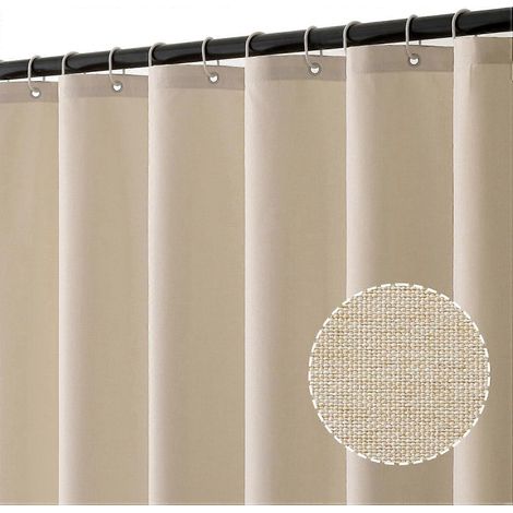 Rideau de douche en lin texturé 120 x 200 cm, beige clair, résistant et imperméable, idéal pour les hôtels de luxe, en tissu anti-moisissure. (1/4)