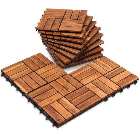 Randaco 55STK Holzfliese Akazie 30 x 30 cm Terrassenplatten Klicksystem Außen Klickfliesen Balkon Terrassenfliesen Holz,wetterfest rutschfest