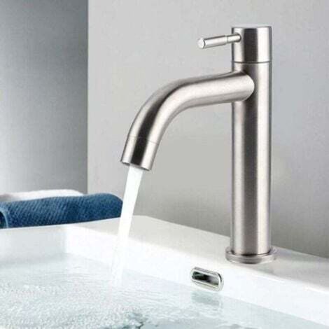 Robinet simple froid pour lavabo en acier inoxydable brossé G1/2, modèle cylindrique AAFG (1/5)