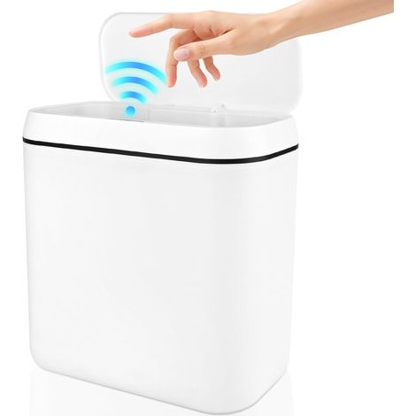 Poubelle de 15 l avec capteur, automatique, sans contact, avec 3 modes, poubelle à capteur, réponse rapide, design étroit, silencieux, idéal pour salle de bain, chambre à coucher, cuisine (1/5)