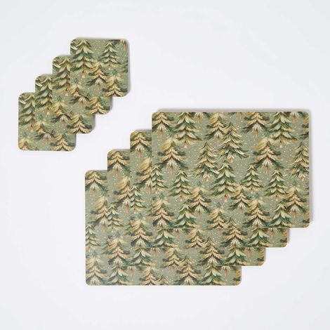 HOMESCAPES Xmas Forest Placemats & Coasters - Set of 8 (1/5)