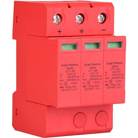 Parafoudre Solaire DC 3P 3.0KV, Dispositif de Protection Photovoltaïque Montage sur Rail, Parasurtenseur Basse Tension 40kA (1/5)