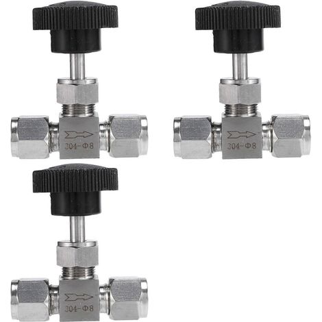 3 vannes à aiguille réglables, diamètre extérieur 8 mm, tube en acier inoxydable 304, haute pression, résistantes aux acides, jeu de 3 vannes droites, pour grue (1/5)