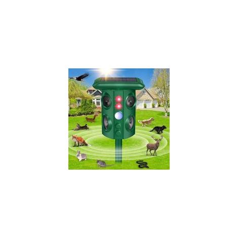 Repelente solar para animales de exterior con sensor de vibración y movimiento, resistente al agua con luz intermitente, repelente ultrasónico de plagas para serpientes, topos, gatos, perros, ardillas