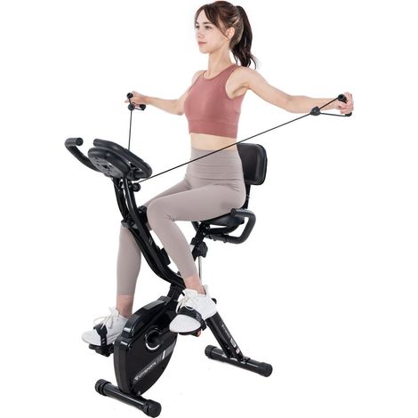 CITYSPORTS Heimtrainer X-Bike klappbar für Zuhause,Indoor Fitnessbike mit Zugbändern,Pulsmessung & Rückenlehne,12 Widerstandsstufen,Leise Magnetbremse,Bis 120 kg Belastbarkeit (1/5)