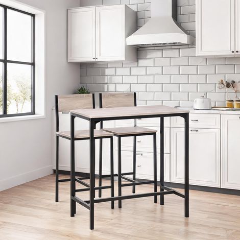 Ensemble table de bar et 2 tabourets en MDF naturel et noir 89 x (1/5)