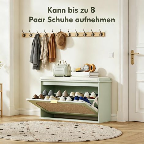 Banc à chaussures avec siège, coffre de rangement caché pour entrée, organisateur de chaussures mural, meuble de stockage assis, banc d'entrée pratique, rangement discret. (1/5)