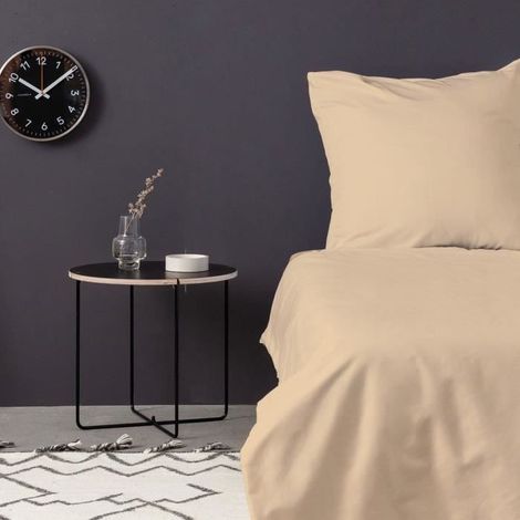 Juego de cama - 1 funda nórdica 220 x 240 cm + 2 fundas de almohada 60 x 60 cm - Satinado 100% algodón - Beige