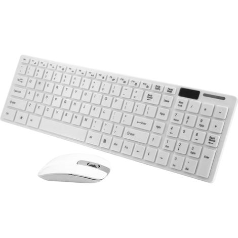 Clavier et Souris sans Fil 2, 4g Ultra Fin en Plastique pour Bureau Compatible avec Tablette et Téléphone, Blanc, Design Élégant, Housse Clavier Incluse pour Maison (1/5)