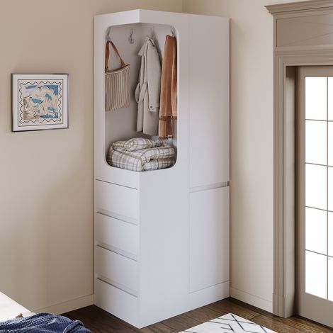 Armadio 70 x 40 x 170 cm con cassetti, guardaroba aperto, 1 anta, bianco OKMYHOME (1/5)