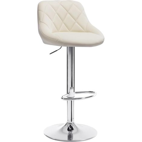 Woltu – Tabouret de bar en similicuir crème – Hauteur réglable 60-82 cm – Repose-pieds ergonomique – Base en métal chromé antidérapante