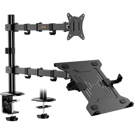 Support Moniteur avec Plateau pour Ordinateur Portable - Bras pour Moniteur Et Ordinateur Portable, Hauteur Réglable, pour Écran de 13 à 32", Bras Pivotants, VESA 75 x 75 et 100 x 100 mm (1/5)