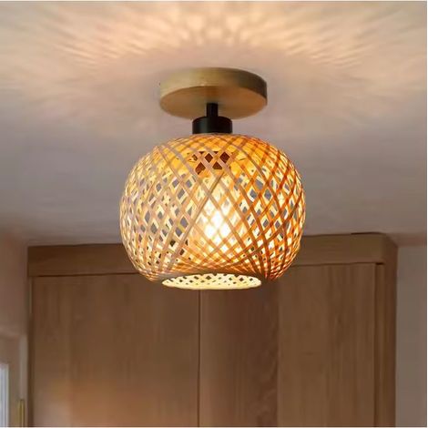 Plafonnier Rotin Tissé – Luminaire Plafond Osier Boho pour Chambre, Salon, Cuisine, Entrée et Couloir, Style Ferme et Déco Naturelle (Ampoule Non Incluse) (1/5)