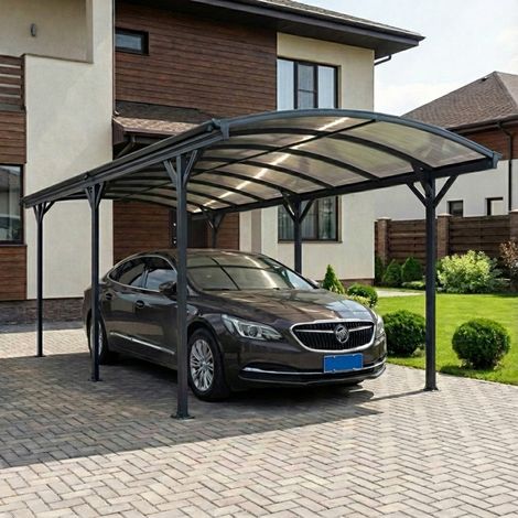 Carport aluminium anthracite 19,41m² – Structure en aluminium et couverture polycarbonate 6mm – Résistance anti-UV et kit d'ancrage inclus – X-Metal (1/5)