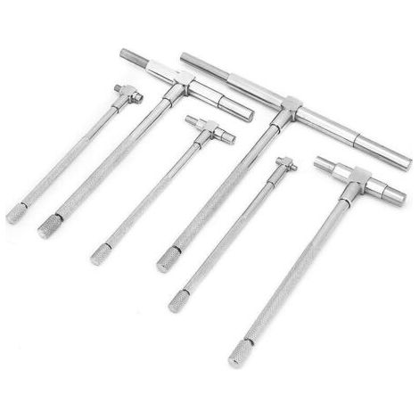 6pcs / set Jeu de jauges télescopiques 8-150mm Jauge de diamètre intérieur réglable Nickel T-bore Hole Jauge Plaqué Tête Carrée Jauge Télescopique Micromètre Measurin (1/5)
