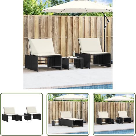 The Living Store Sonnenliegen 2 Stk. mit Tisch Schwarz Poly Rattan - Sonnenliegen - Gartenmöbel - Outdoormöbel - Rattanmöbel - Poolside Furniture (1/5)