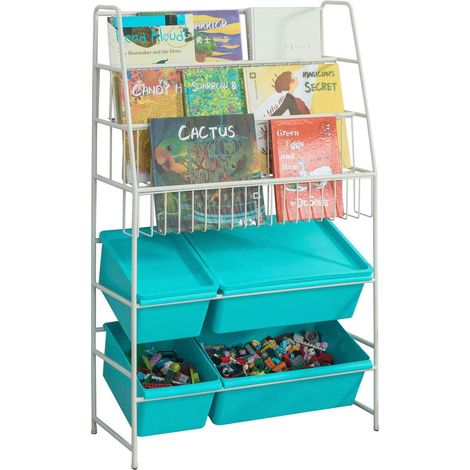 SoBuy Coffre à jouets 3 étagères Bleu 61,01x24,99x102,01cm Industriel KMB07-B (1/5)