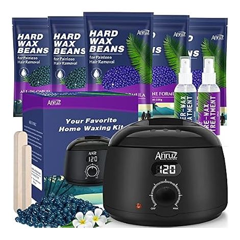 Chauffe Cire Epilation, Kit Epilation Cire Inclure 500g Perles de Cire et 20 Bâtons Applicateurs, 2 Huiles de Traitement, Chauffe Cire Kit pour Corps Entier, Jambes, Visage, Sourcils (1/5)