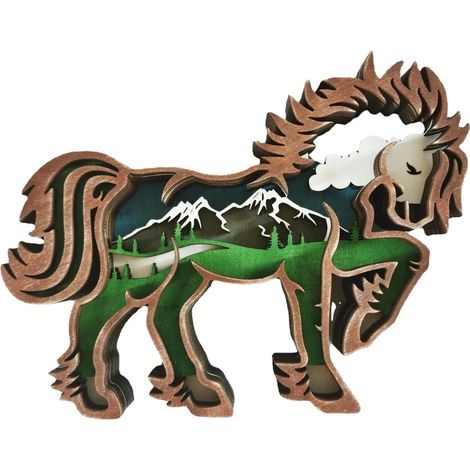 Artisanat en bois d'animaux de forêt 3D, sculptures en bois créatives, décorations de Noël, décorations pour la maison de bureau (ma) (1/5)