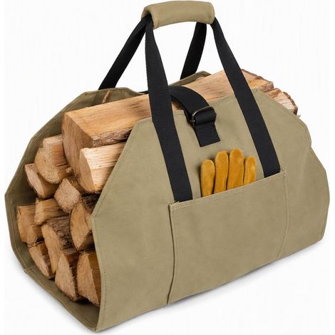 Sac de Bois avec Poignées et Poche, Grande Porte Buche de Chauffage en Oxford Ciré, Panier Bois Cheminée Pliable pour Rangement Bûches en Extérieur Interieur (1/5)