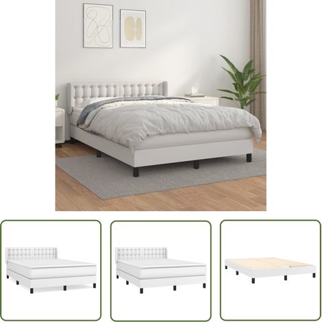 The Living Store Boxspringbett mit Matratze Weiß 140x200 cm Kunstleder - Boxspringbett - Betten - Doppelbett - Weißes Bett - Kunstlederbett (1/5)