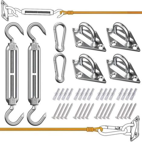 Kit di fissaggio per vela ombreggiante in acciaio inox 304 per tettoia triangolare/rettangolare posteriore, resistente (165)