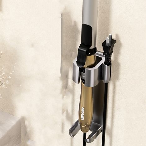 SHINING HOUSE 1 soporte de metal de acero inoxidable para rizador de pelo, soporte de pared sin perforaciones para alisador de pelo, soporte de pared para rizador de pelo, alisador, resistente a altas (1/4)