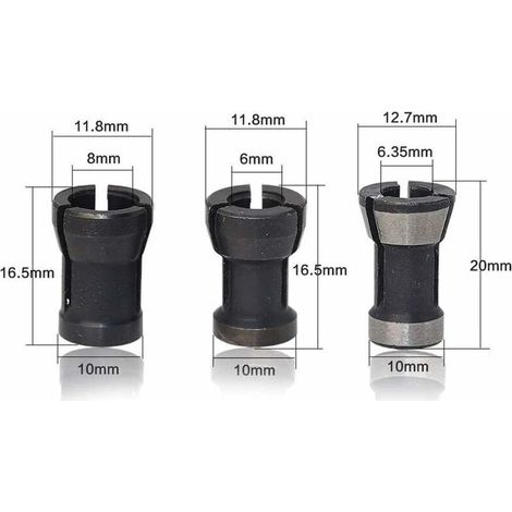 6 Pièces Tête de Mandrin HSS Pince de Serrage Defonceuse Tête Adaptateur Convertisseur pour Perceuses Machine de Gravure pour Rogneuse Menuiserie électrique Pince de Routeur Titulaire(6/6.35/8mm) (1/3)