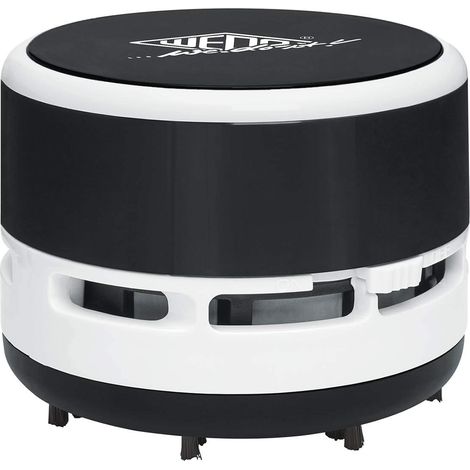 Wedo, a batteria, 20520101 Mini aspirapolvere da tavolo, spazzole, contenitore di raccolta svitabile Altezza circa 6,3 cm, diametro 8,5 cm, batterie incluse, nero/bianco (1/5)