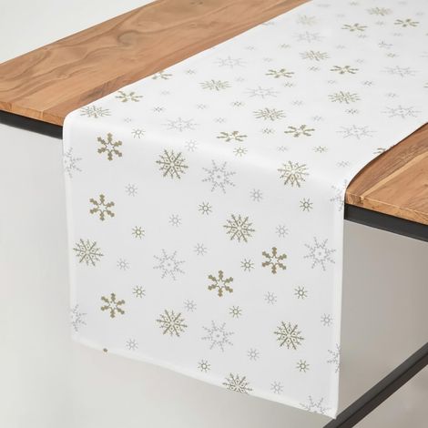 HOMESCAPES Cotton Christmas Gold Snowflake Table Runner (1/3)