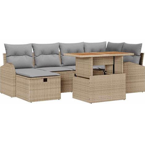 Maison Exclusive - Conjunto de sofá de jardín 7 uds. Beige ratán (1/5)