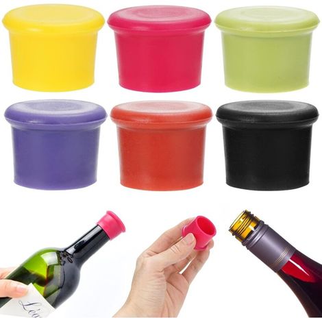SABIR Lot de 6 bouchons en silicone pour bouteille de bière, vin et autres bouteilles (3.52.7cm, couleur aléatoire) (1/5)