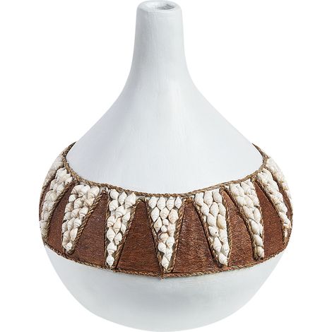 Jarrón de terracota blanco madera oscura 33 cm a mano patrón rústico Simpang
