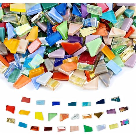Mosaïque Verre 0,95 kg Formes Irrégulières pour Bricolage Déco Pierres mosaïque verre cristal taillé main, reflets irisés (1/5)