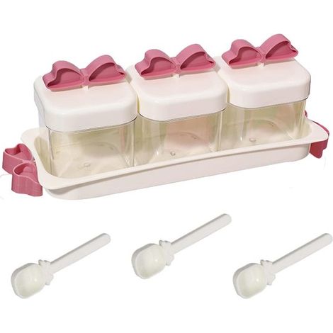 3 barattoli di plastica bianca per spezie con coperchio e cucchiaino, per sale, tè, caffè e per organizzare la cucina. (1/5)