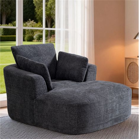 MIMO Chaise Lounge with Fireproof Fabric, High Density Foam & Cushion, Ideal for Living Room, Bedroom, Grey, Chenille