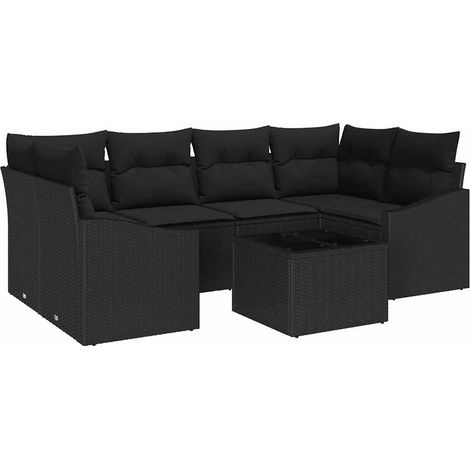 Garden Sofa Set 7 pcs Black Poly Rattan and Steel and Glass vidaXL
