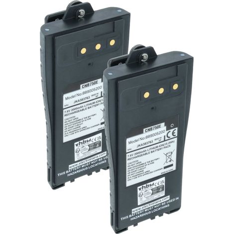 vhbw 2x Akku kompatibel mit Entel HT766T, HT780, HT782S-U, HT782, HT782S Funkgerät, Walkie Talkie (2000 mAh, 7,6 V, Li-Ion) + Gürtelclip
