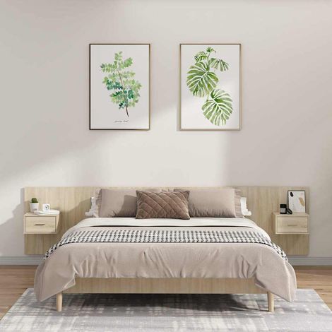 vidaXL Cabecero de cama con mesitas madera contrachapada roble Sonoma (1/5)