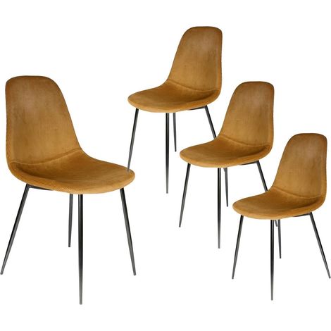 ALESSIA - Lot de 4 Chaises Velours Côtelé Jaune Moutarde (1/5)