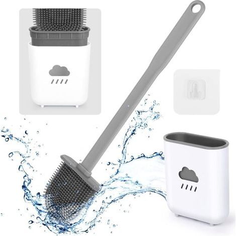 Brosse WC en silicone Tête antibactérienne TPE Fixation murale sans perçage Nettoyage en profondeur Gris (1/5)