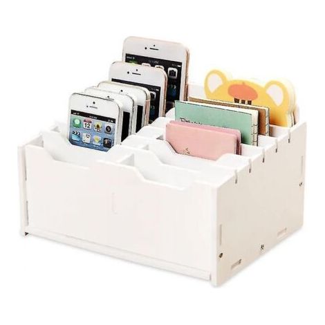 Support de téléphone portable à 12 compartiments, boîte de rangement pour téléphone portable, calculatrice de bureau en bois, support de téléphone portable, organisateur de bureau