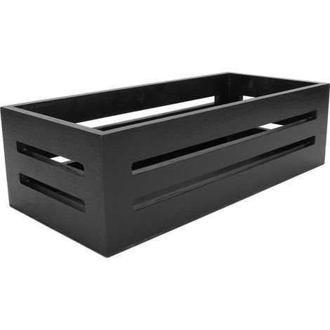 Caisse rangement bois paulownia noire 33x15x10cm multifonction gain de place pour salle de bain chambre papier toilette lot de 1 (1/5)