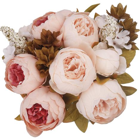 Bouquet De Pivoines Artificielles - Soie Haute Qualité - Diamètre Fleurs 10 Cm - Pour Décoration Mariage Fête Maison Extérieur - Lot De 1 (1/5)