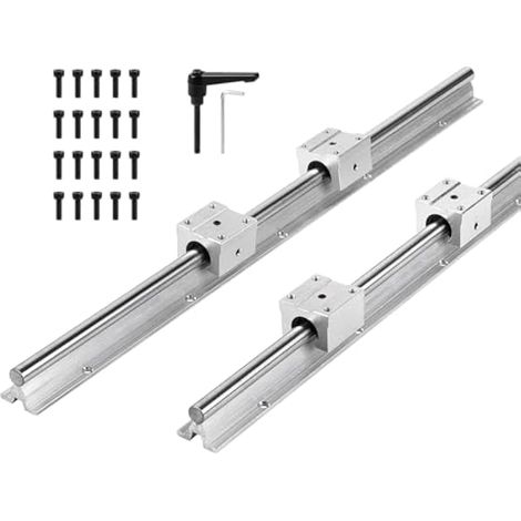 Kit de rails de guidage linéaires SBR12UU, 2 rails de 500 mm, 4 blocs de glissement, 20 vis de fixation, alliage d'aluminium, pour machines CNC (1/5)