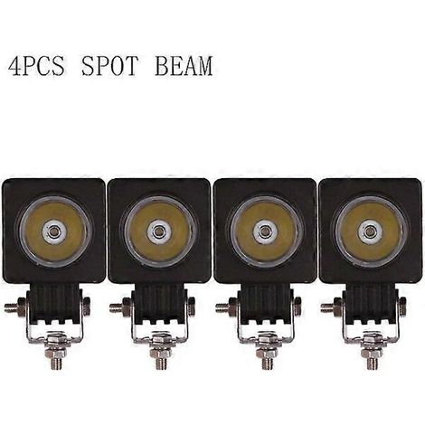 Projecteur de travail LED 10 W 12 V/24 V 5 cm (2 pouces) pour mini-voiture, camion, quad, moto, 4x4, tracteur, vélo, clignotant, antibrouillard, phare de route, 4 spots carrés (1/5)
