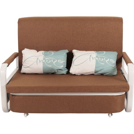[NEUWERTIG] Schlafsofa HHG-525, Schlafcouch Couch Sofa, Schlaffunktion Bettkasten Liegefläche, 130x185cm Stoff/Textil braun